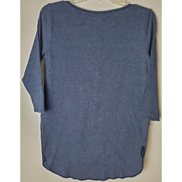 Hollister Ribbed Henley Heathered Navy Blue 3/4 Sleeves Women's Medium Y2K - Picture 2 of 7